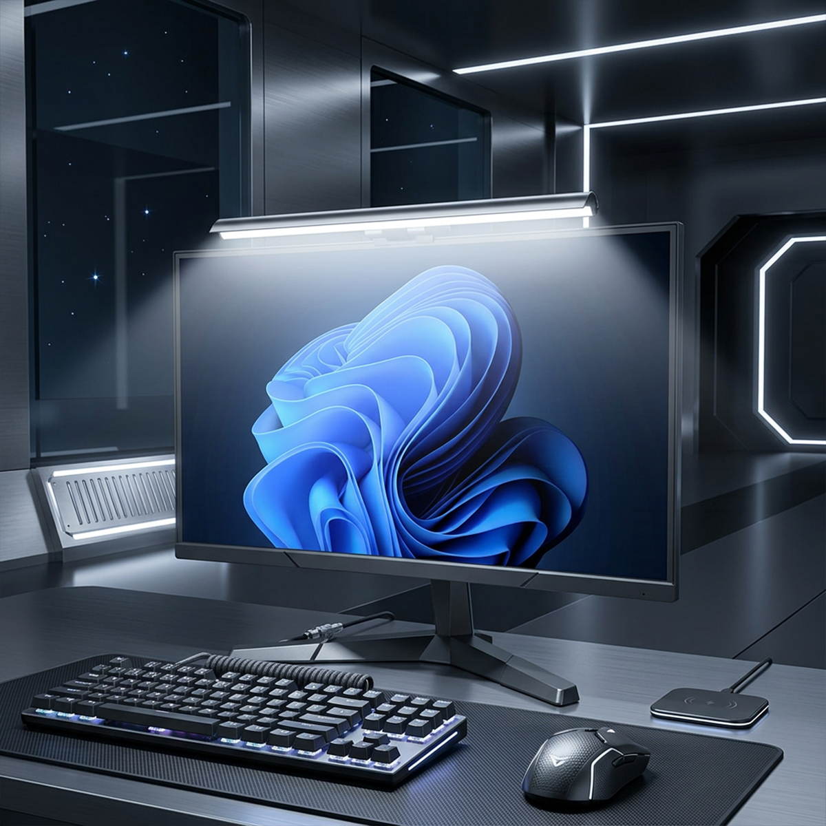 Gaming Console Desk - USB Powered LED Computer Screen Hanging